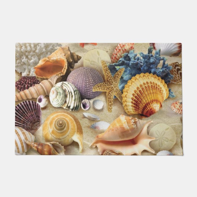 Sea shells on beach doormat (Front)