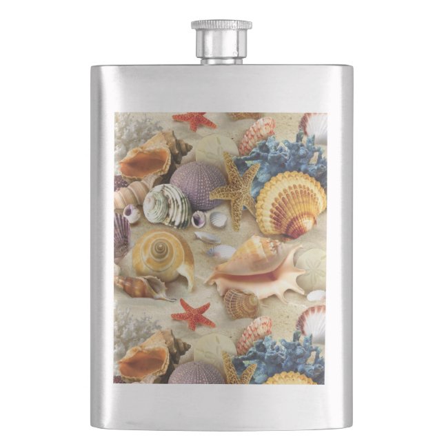 Sea shells on beach flask (Front)