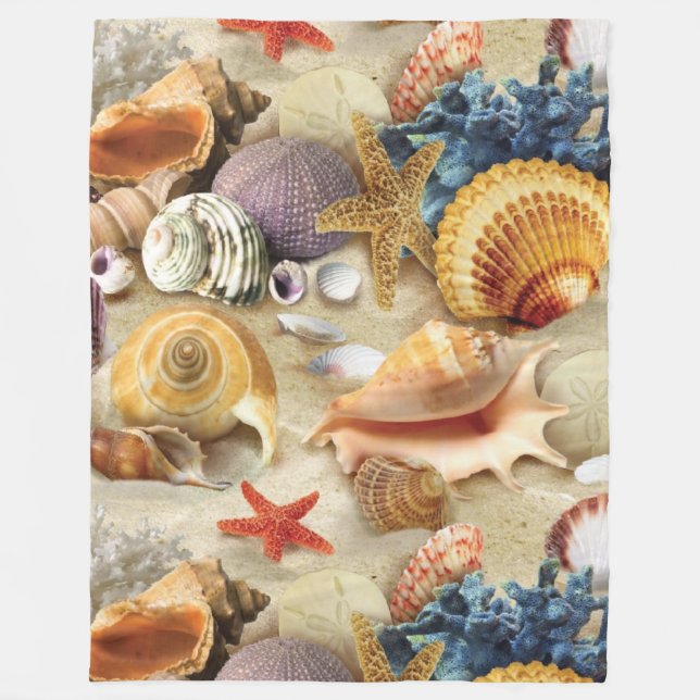 Sea shells on beach fleece blanket (Front)