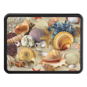 Sea shells on beach hitch cover