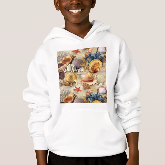 Sea shells on beach hoodie (Front)