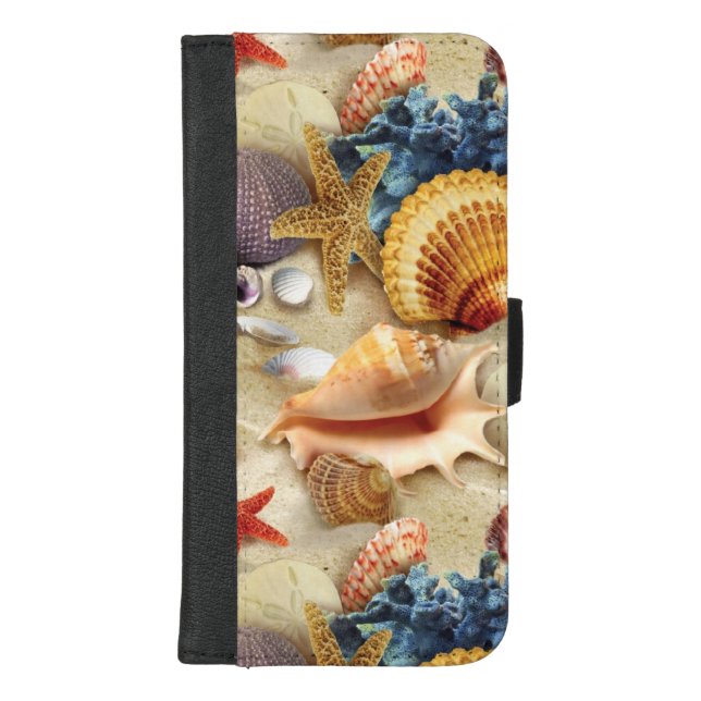 Sea shells on beach iPhone wallet case (Front)