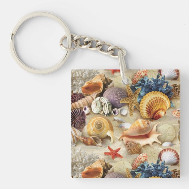 Sea shells on beach keychain (Front)