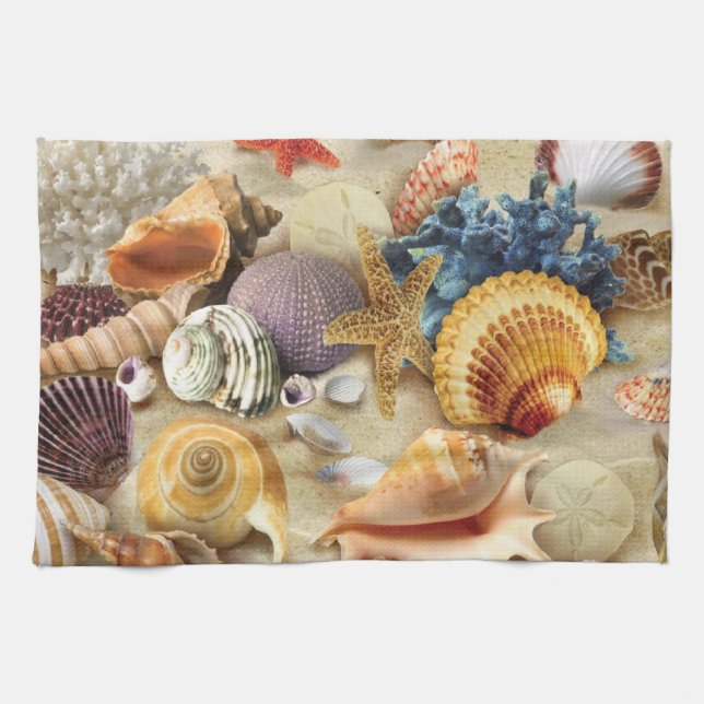 Sea shells on beach kitchen towel (Horizontal)