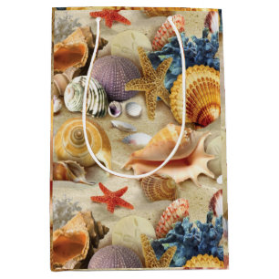 Sea shells on beach medium gift bag