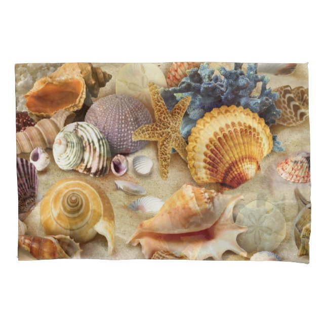 Sea shells on beach pillow case (Front)