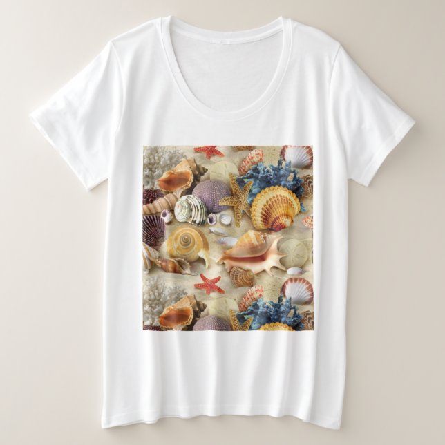 Sea shells on beach plus size T-Shirt (Design Front)
