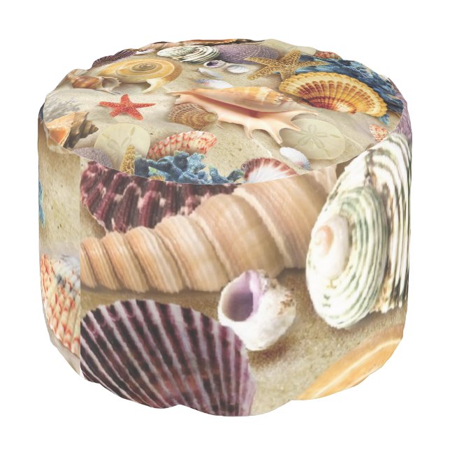 Sea shells on beach pouf (Angled Back)