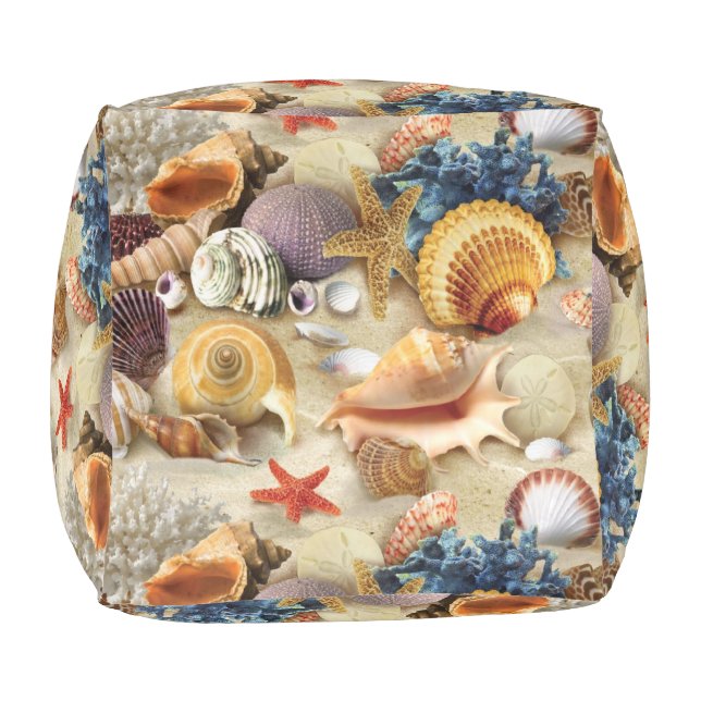 Sea shells on beach pouf (Bottom)