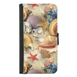 Sea shells on beach samsung galaxy s5 wallet case