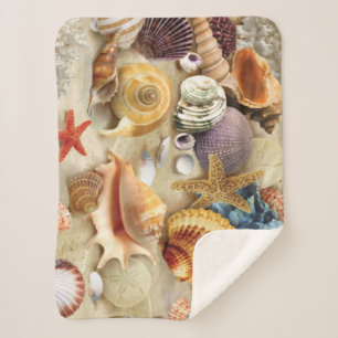 Sea shells on beach sherpa blanket