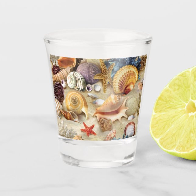 Sea shells on beach shot glass (Front)