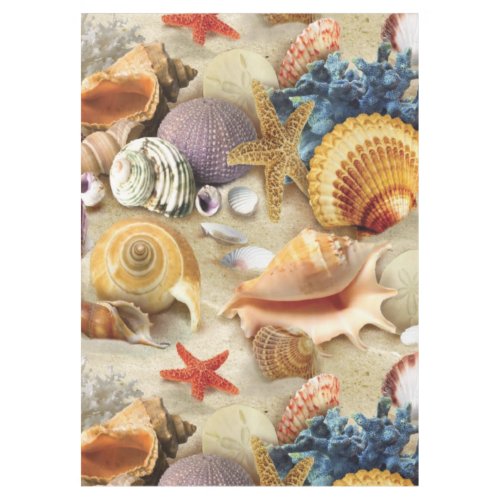 Sea shells on beach tablecloth