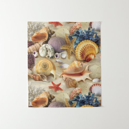 Sea shells on beach tapestry