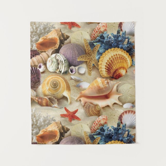 Sea shells on beach tapestry (Front)