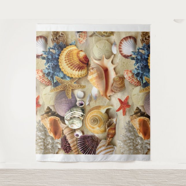 Sea shells on beach tapestry (Front)