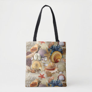 Sea shells on beach tote bag