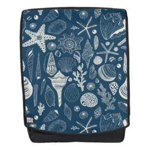 Sea shells on  dark blue backpack