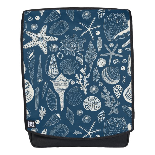 Sea shells on  dark blue backpack (Front)