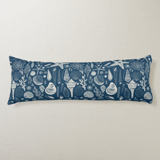 Sea shells on  dark blue body pillow (Front)