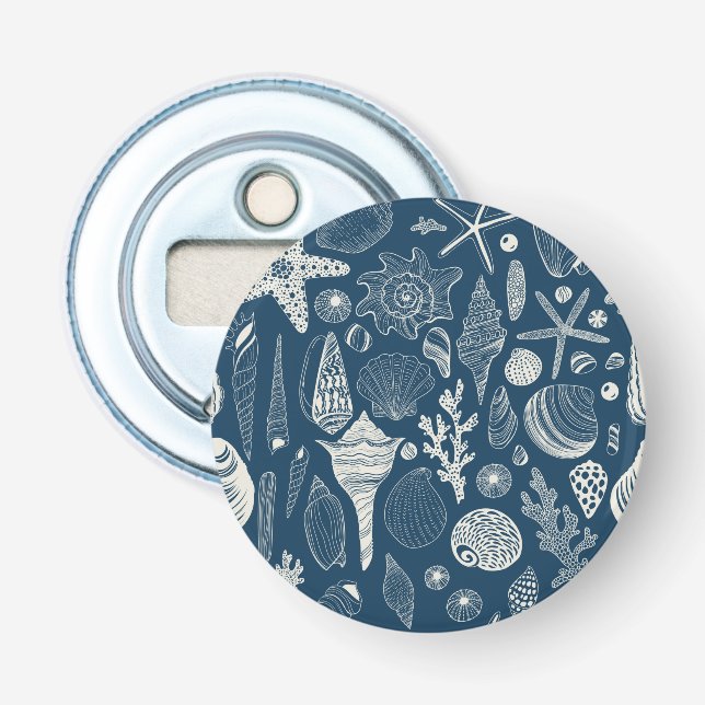Sea shells on  dark blue bottle opener (Front)