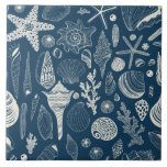 Sea shells on  dark blue ceramic tile<br><div class="desc">Hand-drawn vector pattern with sea shells</div>