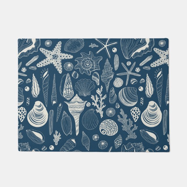 Sea shells on  dark blue doormat (Front)