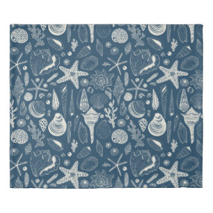 Sea shells on dark blue duvet cover