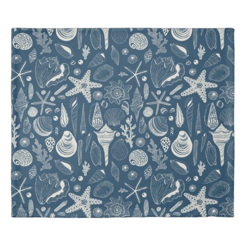 Sea shells on  dark blue duvet cover