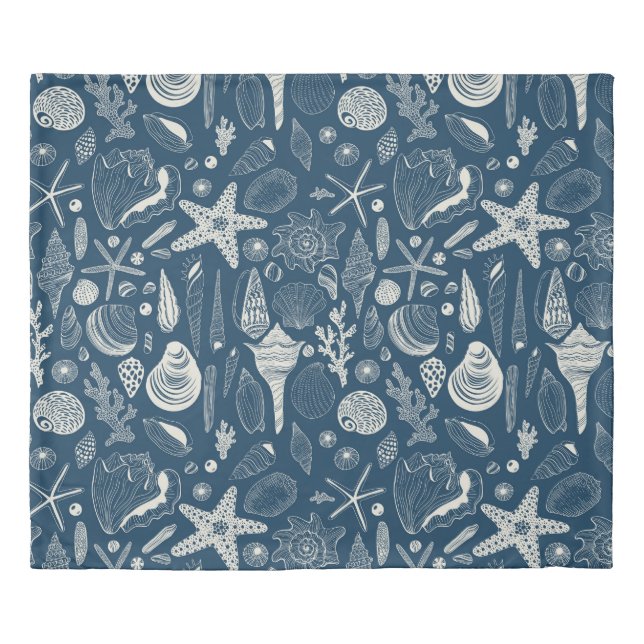 Sea shells on  dark blue duvet cover (Front)
