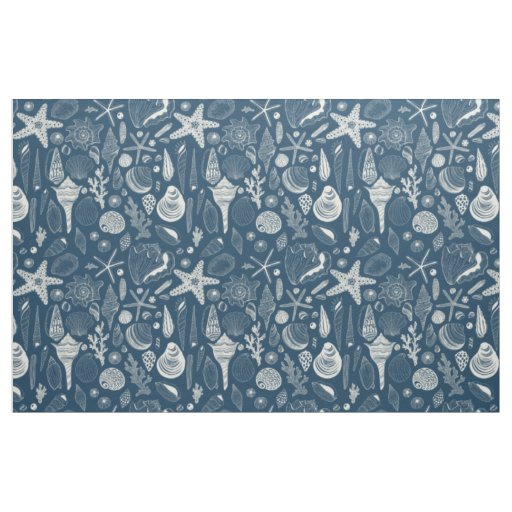 Sea shells on  dark blue fabric