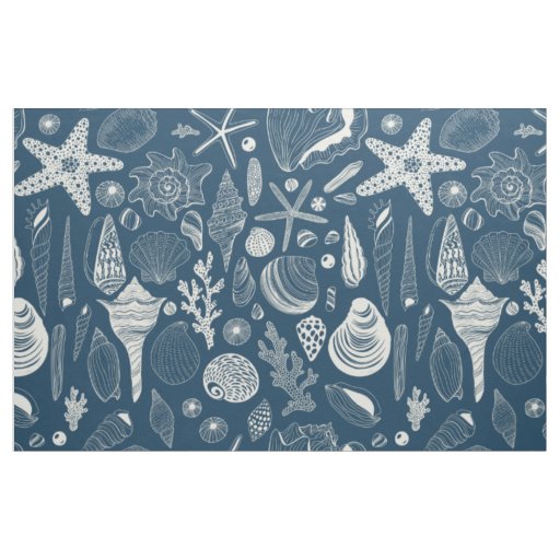 Sea shells on  dark blue fabric