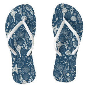 Sea shells on  dark blue flip flops