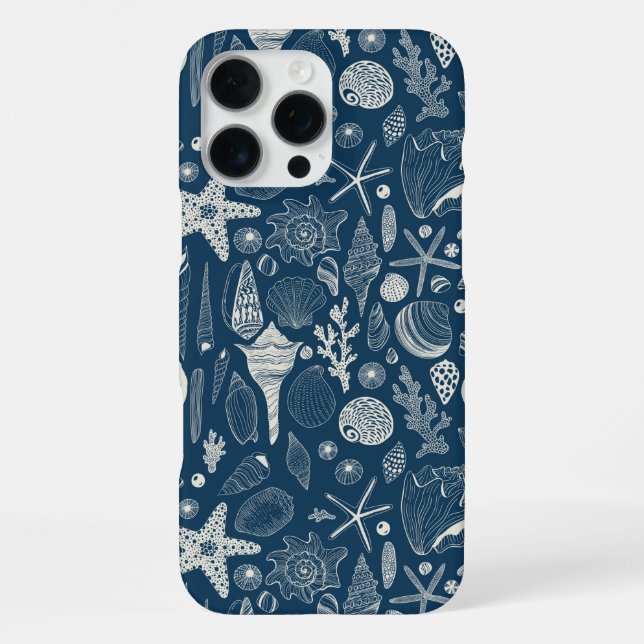 Sea shells on  dark blue iPhone case (Back)