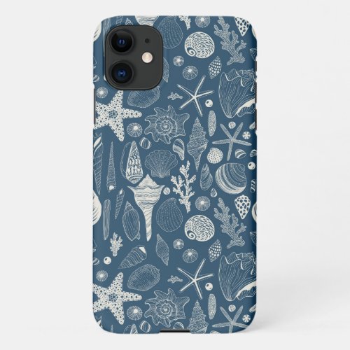 Sea shells on  dark blue iPhone 11 case