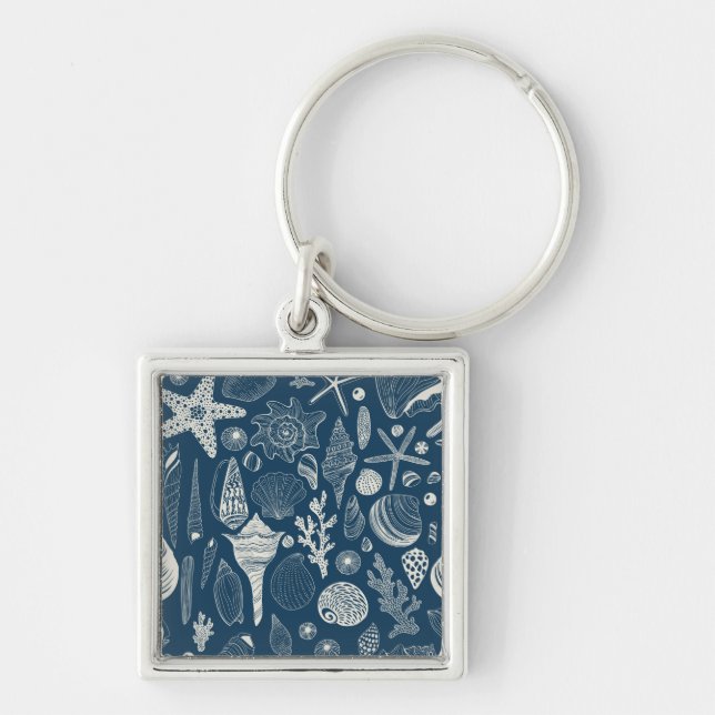 Sea shells on  dark blue keychain (Front)