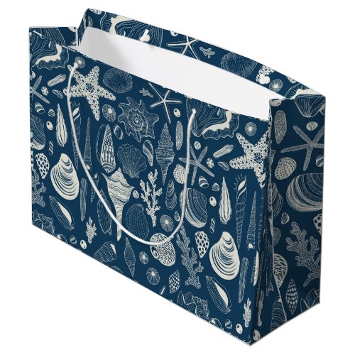 Sea shells on  dark blue large gift bag