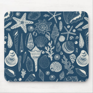 Sea shells on  dark blue mouse pad