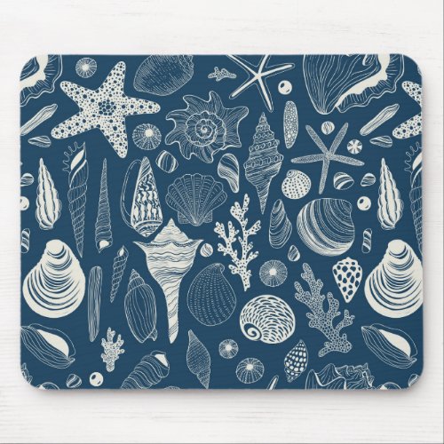 Sea shells on  dark blue mouse pad