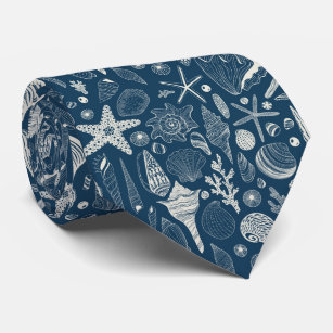 Sea shells on  dark blue neck tie