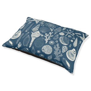 Sea shells on dark blue pet bed