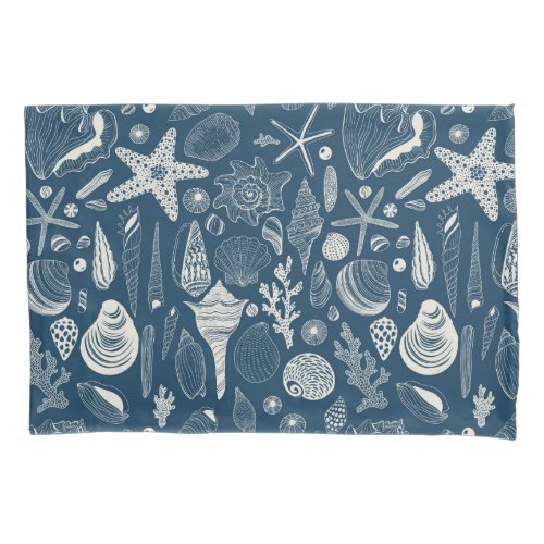 Sea shells on  dark blue pillow case