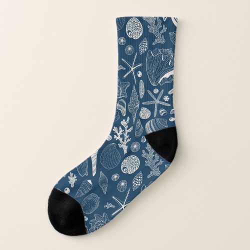 Sea shells on  dark blue socks