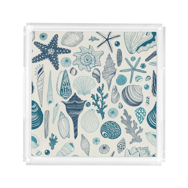 Sea shells on  off white acrylic tray (Front)