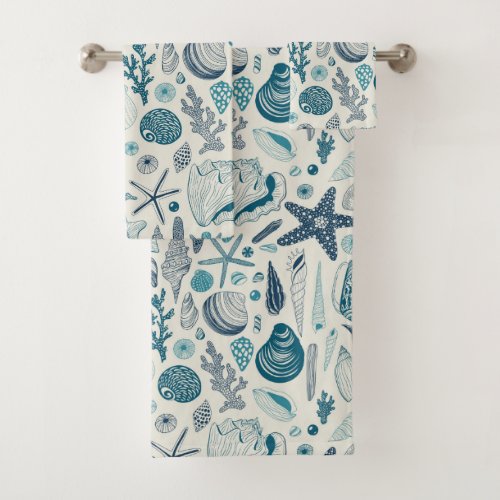 Sea shells on  off white bath towel set