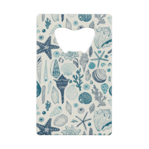 Sea shells on  off white credit card bottle opener