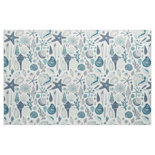 Sea shells on  off white fabric