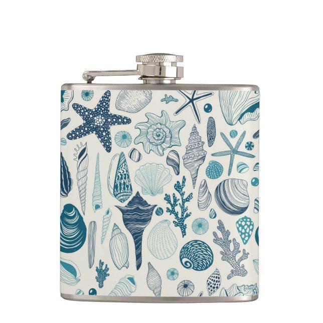 Sea shells on  off white flask (Front)