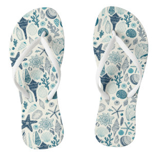 Sea shells on  off white flip flops