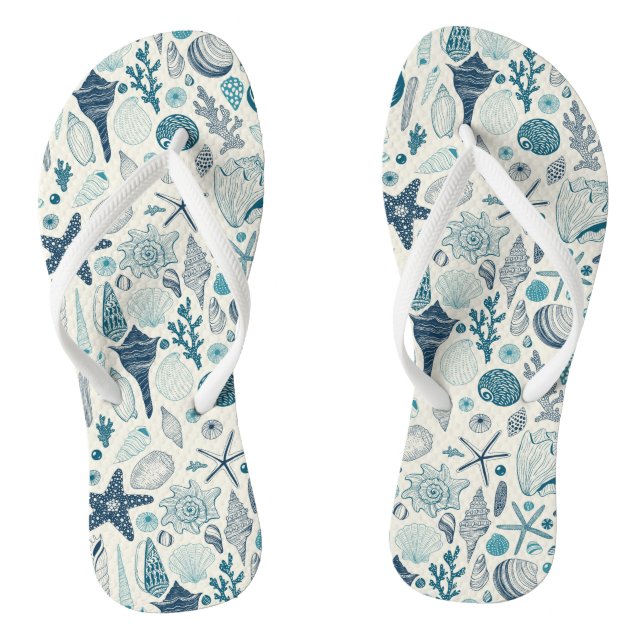 Sea shells on  off white flip flops (Footbed)